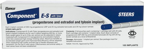 Component E-S with Tylan (Progesterone and Estradiol and Tylosin) Steer Implant, 100 Count , Elanco AH0328V45AM