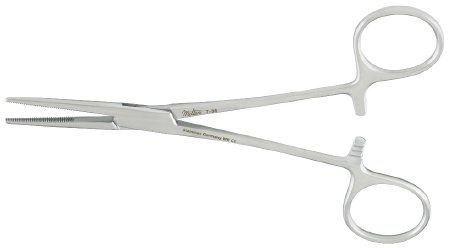 Hemostatic Forceps Miltex Kelly 5-1/2 Inch OR Grade German Stainless Steel NonSterile Ratchet Lock Finger Ring Handle Straight Serrated Tip , Miltex Integra 7-36