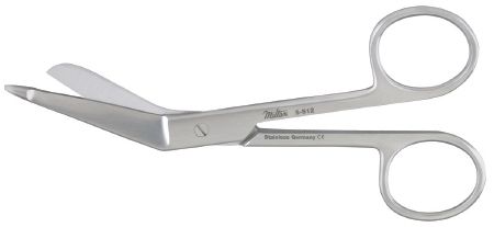 Bandage Scissors Miltex Knowles 5-1/2 Inch Length Surgical Grade Stainless Steel NonSterile Finger Ring Handle Side Curved Sharp/Blunt , Miltex Integra 5-561