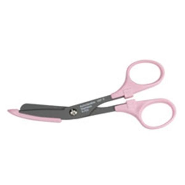 Scissors Nurse & Bandage 5-1/2" Angled Stainless Steel/Fluoride Coated Pink Handle Plastic Finger Rings Autoclavable Reusable Each , Miltex Integra 5-700