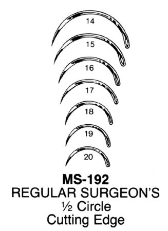 Needle Surgical Stainless Steel Disposable Eyed Regular 1/2 Circle Needle Size 8 Cutting 12/Package , Miltex Integra MS192-8