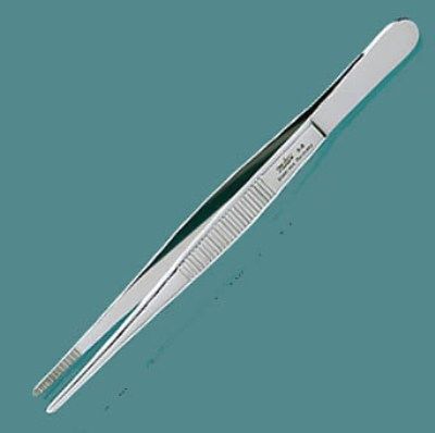 Dressing Forceps 5-1/2 Inch Floor Grade NonLocking Thumb Handle Straight Serrated Jaws , 12/Pack , Miltex Integra EG6-8