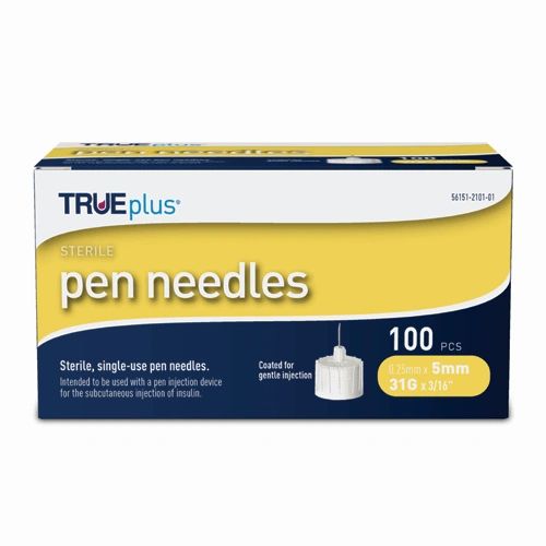 TRUEplus Pen Needles 31G x 5mm (3/16") , 100/bx , 10 Box/Case , Trividia 56151-2101-01