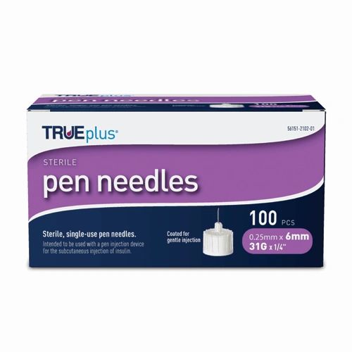 TRUEplus Pen Needles 31G x 6mm (1/4") 100/bx , 10 Box/Case , Trividia 56151-2102-01