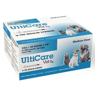 UltiCare VetRx Insulin Syringes 28 Gauge x 1/2" (0.5 cc), 100/Pkg, 5 Pack/Case , ULTIMED 08250