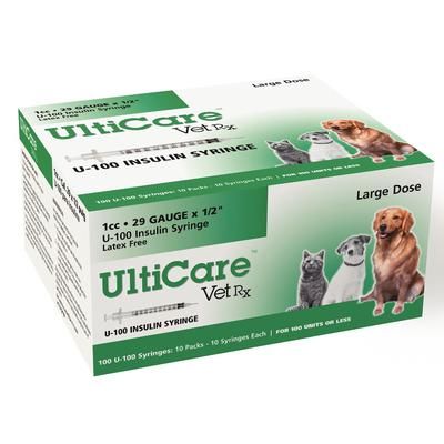 UltiCare VetRx Insulin Syringes 29 Gauge x 1/2" (1 cc), 100/Pack , 5 Pack/Case , ULTIMED 09210