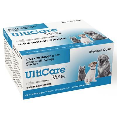 UltiCare VetRx Insulin Syringes 29 Gauge x 1/2" (0.5 cc), 100/Pkg, 5 Pack/Case , ULTIMED 09250