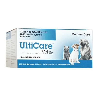 UltiCare VetRx Insulin Syringes 29 Gauge x 1/2" (0.5 cc), 100/Pack , 500/Case , ULTIMED 09260