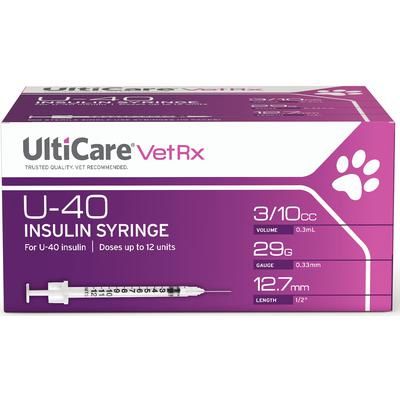 UltiCare VetRx Insulin Syringes 29 Gauge x 1/2" (0.3 cc), 100/Pack , 500/Case , ULTIMED 09263