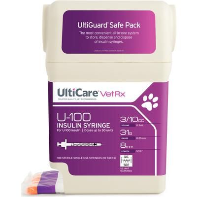 UltiGuard Safe Pack 31 Gauge x 5/16" (0.3 cc), with Half Unit Markings, 100/Pkg , ULTIMED 07436