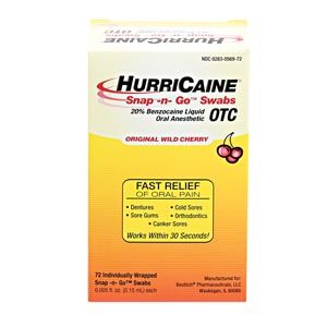 BEUTLICH HURRICAINE TOPICAL ANESTHETIC Snap -n- Go Swab, Individually Wrapped, Unit Dose, 72/bx , 10 Box/Case , BEU 0283-0569-72