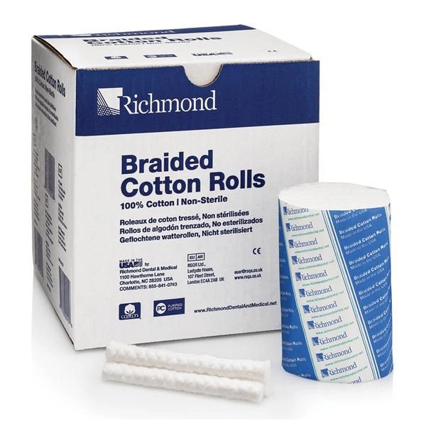 Cotton Roll Braided Medium Non Sterile 0.375 in 4 in 250/Box , 4 Box/Case , Richmond 201226