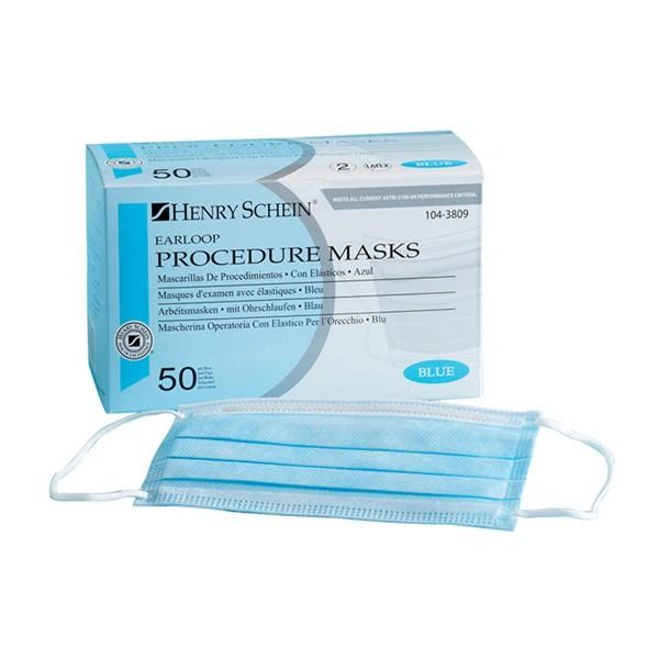 HSI Earloop Face Mask Blue Latex Free ASTM Level 1 50/Box , 6 Box/Case , HS 1043809