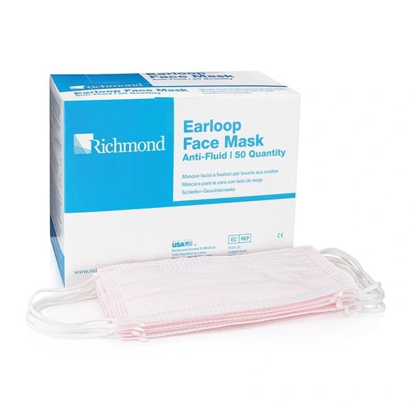 Earloop Face Mask Pink Disposable Latex Free ASTM Level 1 , 50/Box , Richmond 400501