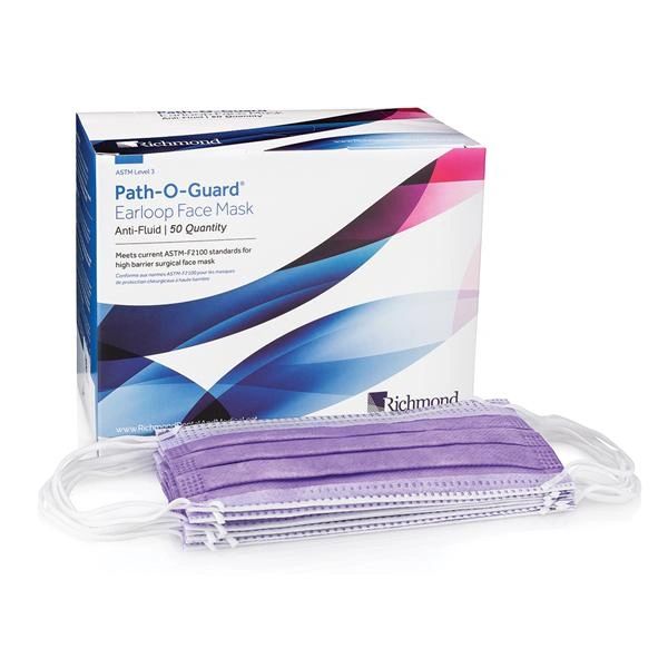 Path-O-Guard Earloop Mask Lavender Latex Free Level 3, Fluid Resistant 50/Box ,6 Box/Case , Richmond 400589