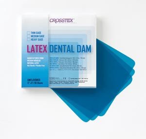 Dental Dam, Medium, Blue, 6" x 6", Unflavored, 36 sheets/bx , 5 Box/Case , Crosstex 19300