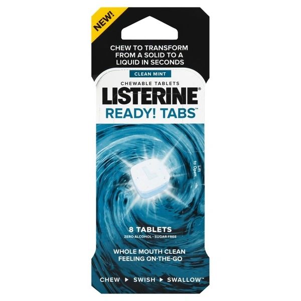 LISTERINE READY! TABS, Clean Mint Chewable Tablets, 8 ct, 6/pk, 6pk/cs ,JJ 38665