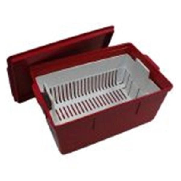 Instrument Retrieval Tray 2-Piece 7 W X 10 L X 6 D Inch Red Base/ Red Lid / White Biohazard Solid Top , Healthmark SST-105 RD LTCH