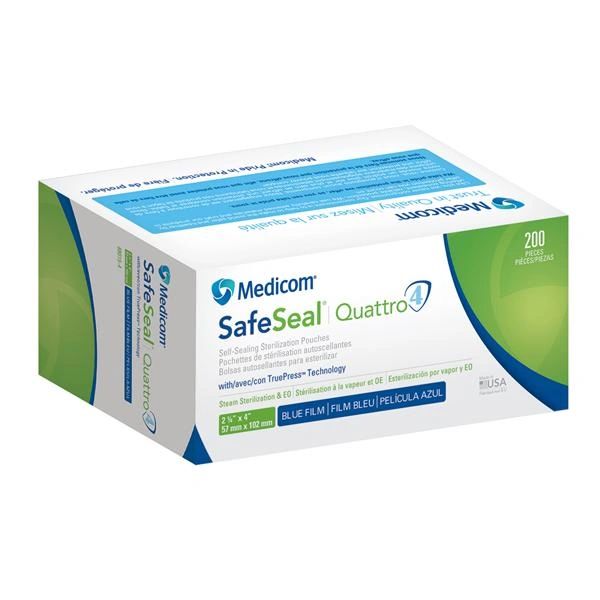 Medicom SafeSeal Quattro Sterilization Pouch 2.25 iN x 4 in White / Blue 200/Box ,10 Box/Case , Medicom 88015-4