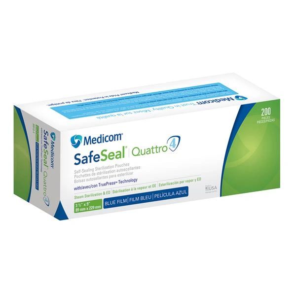 Medicom SafeSeal Quattro Sterilization Pouch 3.5 in x 9 in White / Blue 200/Box , 6 Box/Case , Medicom 88010-4