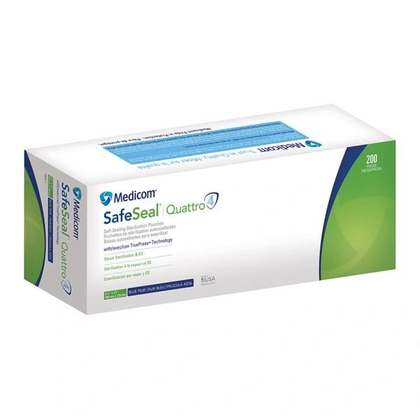 Medicom SafeSeal Quattro Sterilizer Pouch 4.25 in x 11 in Green / Clear Latex Free 200/Box , 6 Box/Case , Medicom 88045-4