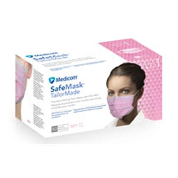 Safe+Mask TailorMade Earloop Face Mask Pink Disposable Latex Free ASTM Level 1 50/Box , 10 Box/Case , Medicom 2071