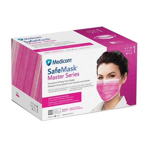 Safe+Mask Master Series Earloop Mask Azalea Disposable Latex Free ASTM Level 1, 50/Box , 10 Box/Case , Medicom 2051