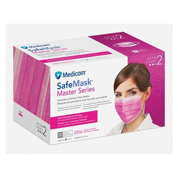 SafeMask Master Series Face Mask Azalea Disposable Latex Free ASTM Level 2 , 50/Box , 10 Box/Case , Medicom 2056