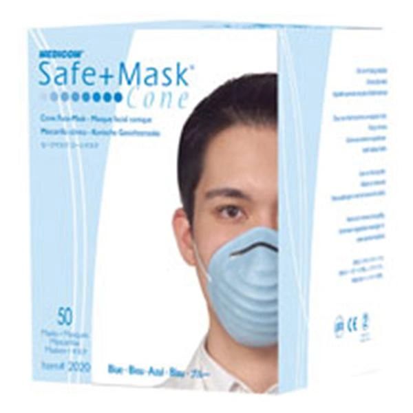 Safe+Mask Earloop Molded Face Mask Blue Cone Disposable Latex Free 12Bx/Case , Medicom 2020