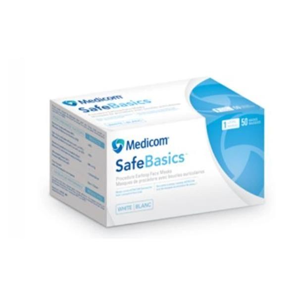 SafeBasics Earloop Mask White Latex Free ASTM Level 2 50/Box , 10 Box/Case , Medicom 2140