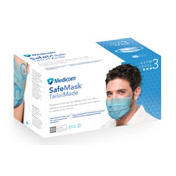 Safe+Mask TailorMade Earloop Face Mask Blue Disposable Latex Free ASTM Level 3 , 50/Box , 10 Box/Case , Medicom 2072