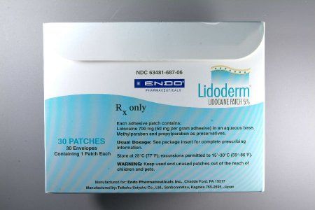 Lidoderm Lidocaine 5%, 700 mg Topical Patch Box 30 Patches , Endo Laboratories 63481068706 , 63481-0687-06