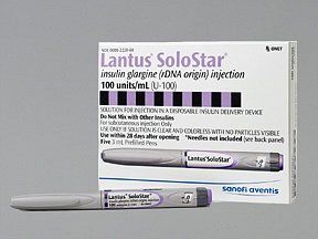 Lantus SoloStar Insulin Glargine, Human Recombinant Analog 100 U / mL Subcutaneous Injection Prefilled Injection Pen 3 mL, Sanofi Pasteur 00088221905