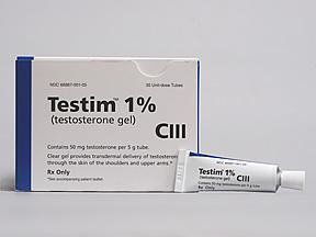 Testim Testosterone 50 mg, 1% Unit Dose, Transdermal Gel Tube 5 Gram CIII , Auxilium Pharmaceuticals 6887000105