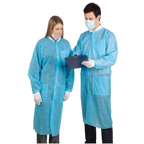 HSI Protective Lab Coat X-Large Blue Disposable 3 Pockets Snap Front Long Sleeves Fluid Resistant 10/Package , HSI 9004676