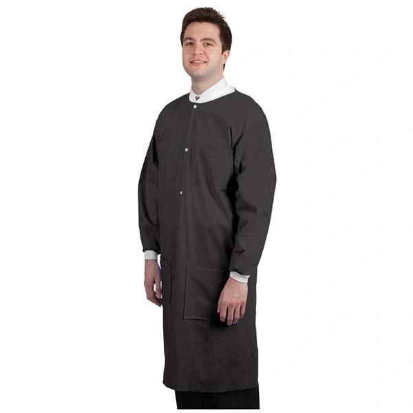 Maxi-Gard Protective Lab Coat Large Black Non Sterile Disposable 3 Pockets Snap Front Long Sleeves Fluid Resistant 10/Package , HS 5700712