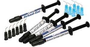 Pit & Fissure Sealant Kit, Contains: 4 -1g Syringes Light Curing Opaque Sealant, 1 -2mL Syringe Etchant Gel, 6 Black Pre-Bent Syringe Tips , Mydent PF-1000