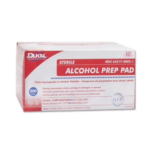 Alcohol Pad Prep Medium 2-Ply Sterile 200/Box , Dukal 853