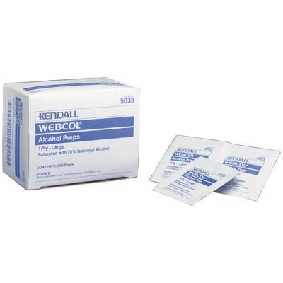 Webcol Alcohol Prep Pad 2-Ply, Sterile, Medium, 200/Box , Cardinal 6818