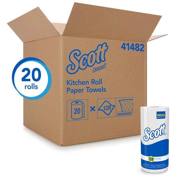 Scott Perforated Towel Roll Paper 11 in x 8.8 in 1 Ply White 20/Case , Kimberly 41482