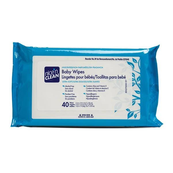Nice N Clean Wipes Baby Aloe/Vitamin E Fragrance Free 40/Box, 12 BX/Case , PDI Q70040