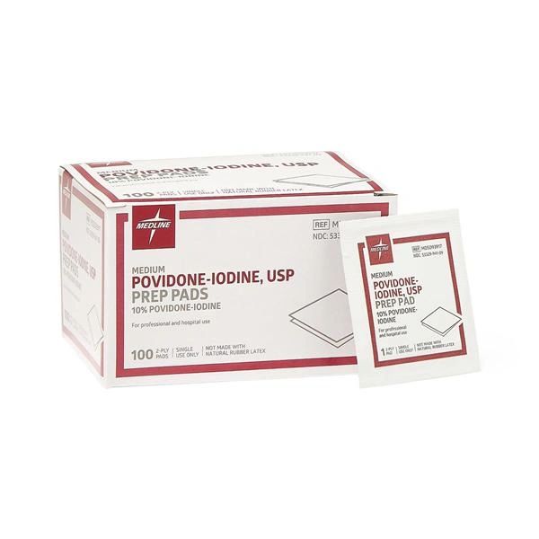 PVP Iodine Pad Prep Medium Non-Sterile 100/Box , Medline MDS093917