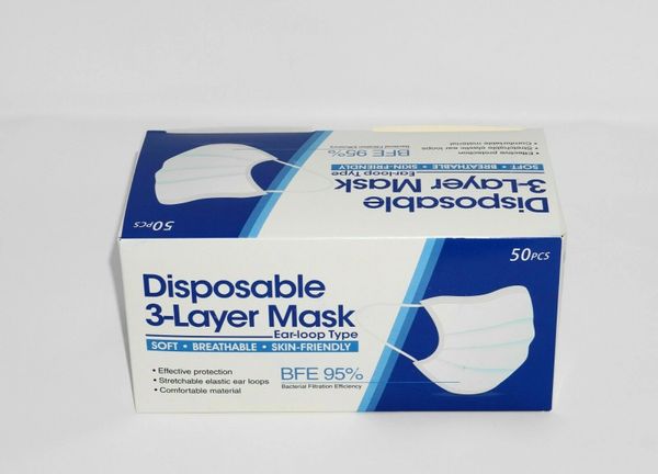 3 Layer Ear Loop Face Mask Disposable , 50/Box , BFE-95