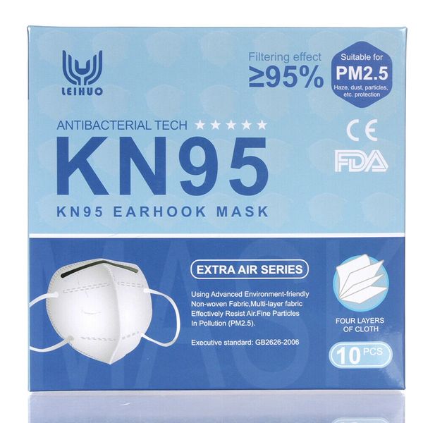 10 PCS KN95 Disposable Face Mask Respirator 4 Layers CE/ FDA Nose Mouth Cover , 10/Pack , KN95-Leihuo