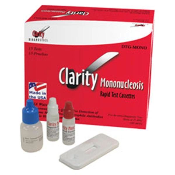 Clarity Infectious Mononucleosis Rapid Test Kit CLIA Waived for Whole blood/Moderate for Serum & Plasma Cassette , 15/Box , Clarity DTG-MONO