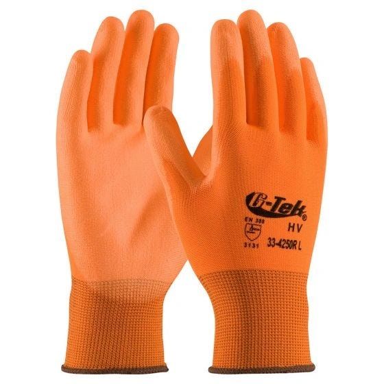 Nylon Knit Glove with Polyurethane Coated Palm/Fingers 12 Pack , Orange ,Different Sizes, Safety PIP-33-425OR-LG-12PK