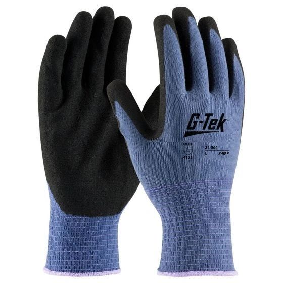 G-Tek Nylon Knit Glove with Nitrile Coated MicroSurface Grip 12 Pack , Different Sizes , Safety PIP-34-500-2X-12PK