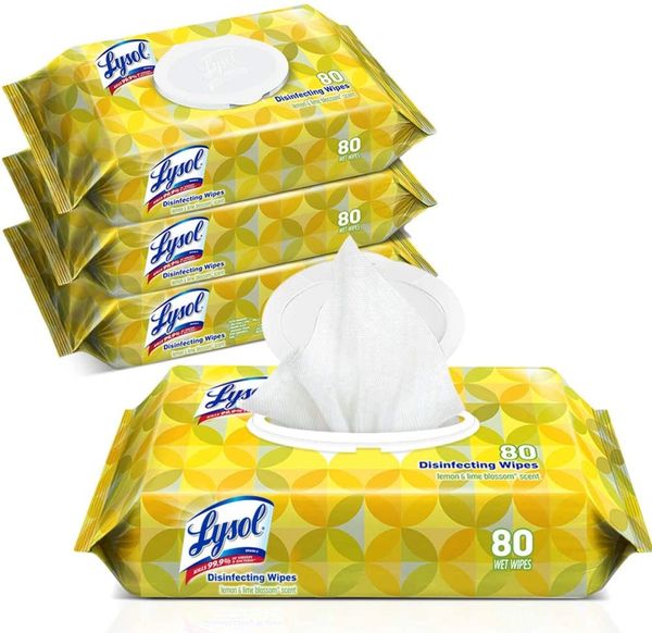 Lysol Handi-Pack Disinfecting Wipes,80/Pack Lemon & Lime Blossom , Lysol Lemon Wipe , 6/Pack