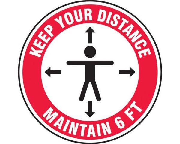 Slip-Gard Keep Your Distance Maintain 6 FT Floor Sign , 12" , 10/Pack , Safety ACC-MFS345-12