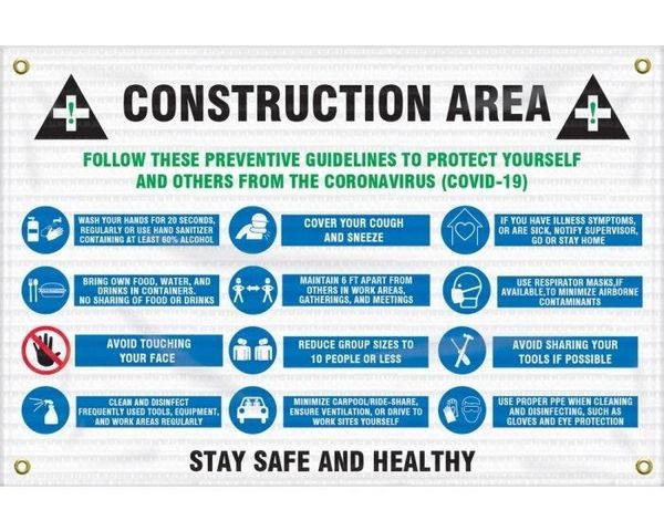 Contractor Preferred Preventative Guidelines to Protect Yourself COVID-19 Mesh Safety Sign , 24"x36" , 10/Pack , Safety ACC-ECRT570MBM-24